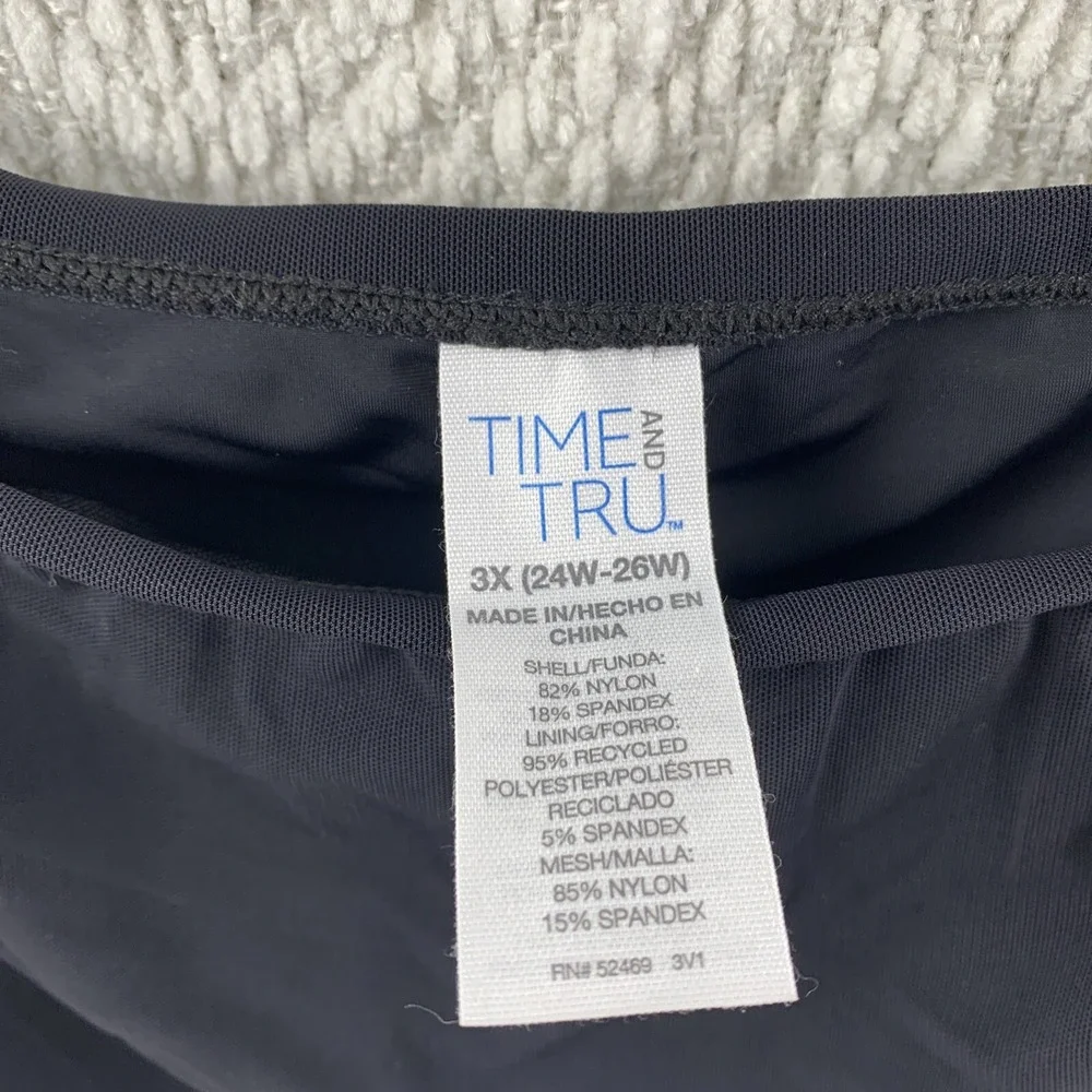 NWT Time and Tru Womens‎ Mesh Swim Suit Skirt Black Bottom 3X (24W-26W) Side Tie